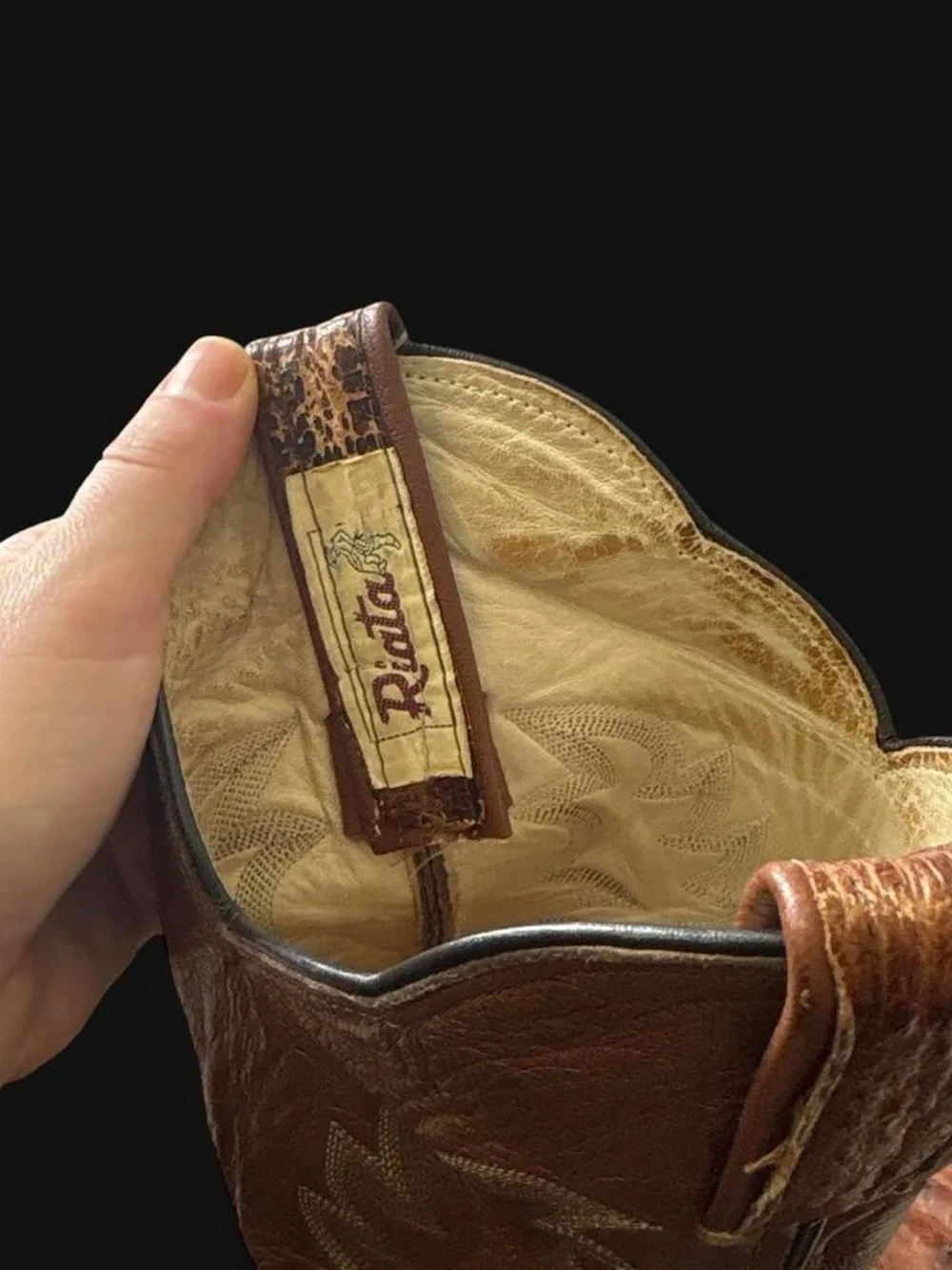 Men's Brown Ostrich-Texture Western Cowboy Boots